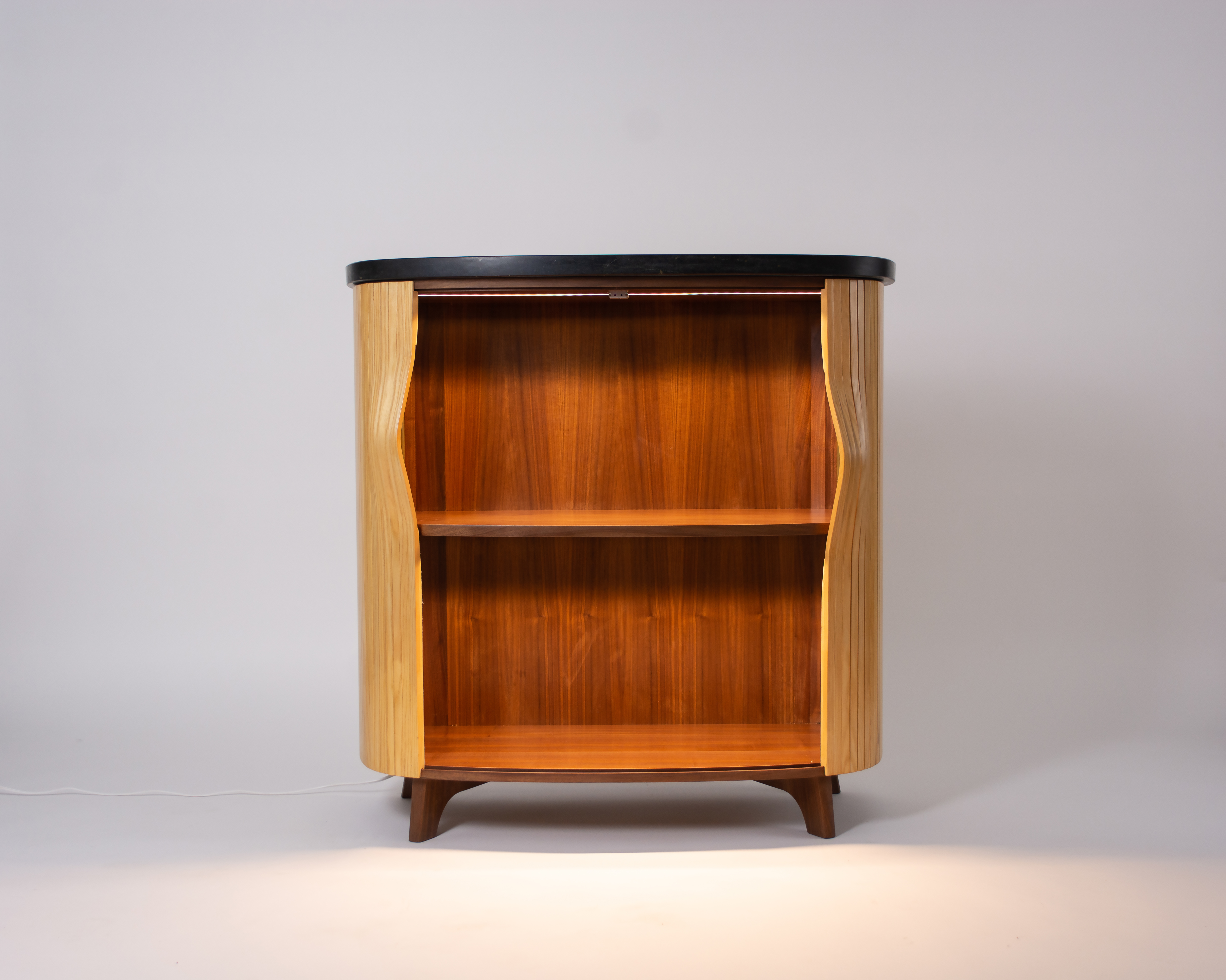 Swell Tambour Cabinet with doors open
