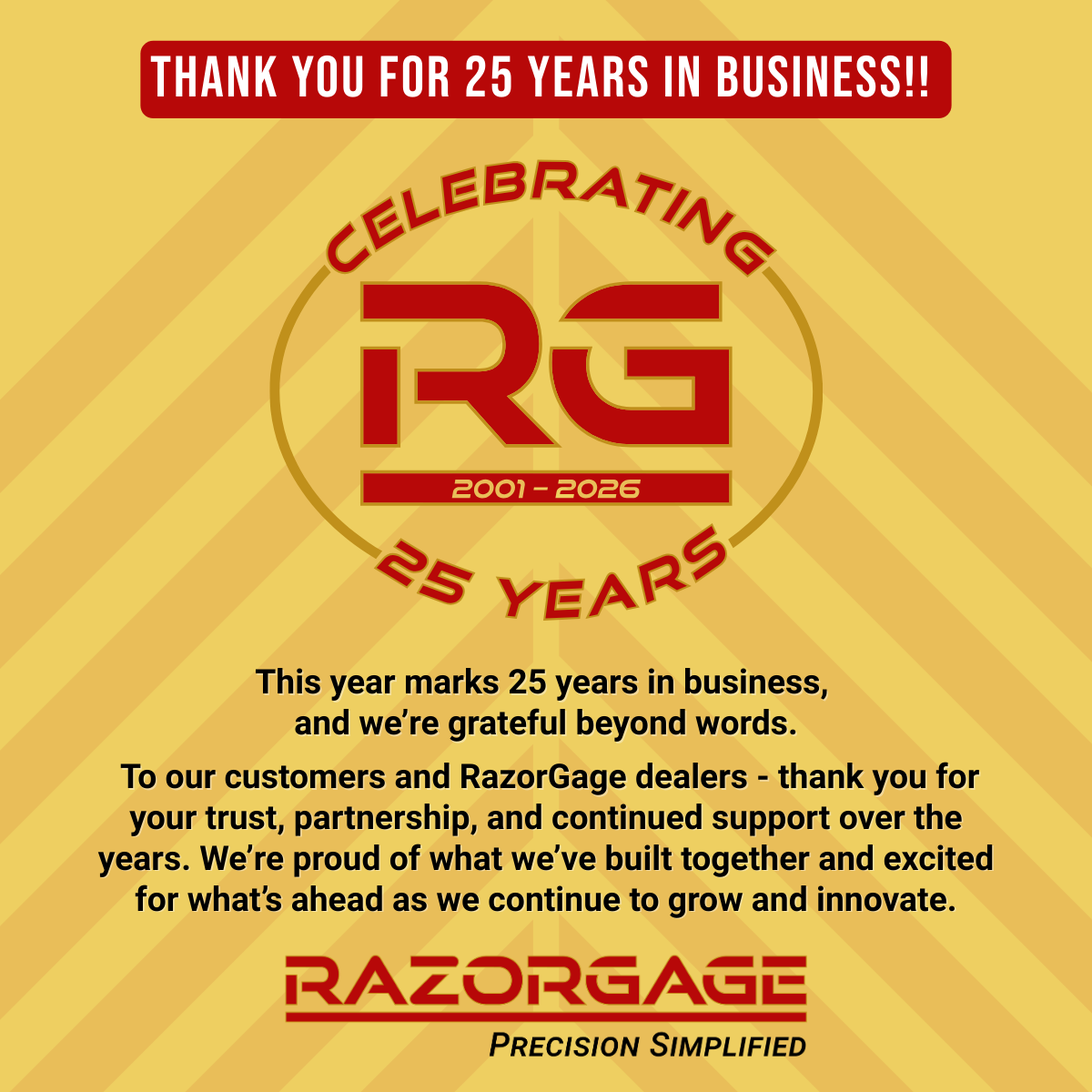 25 years of precision: Thank you from RazorGage to the woodworking and fenestration industries