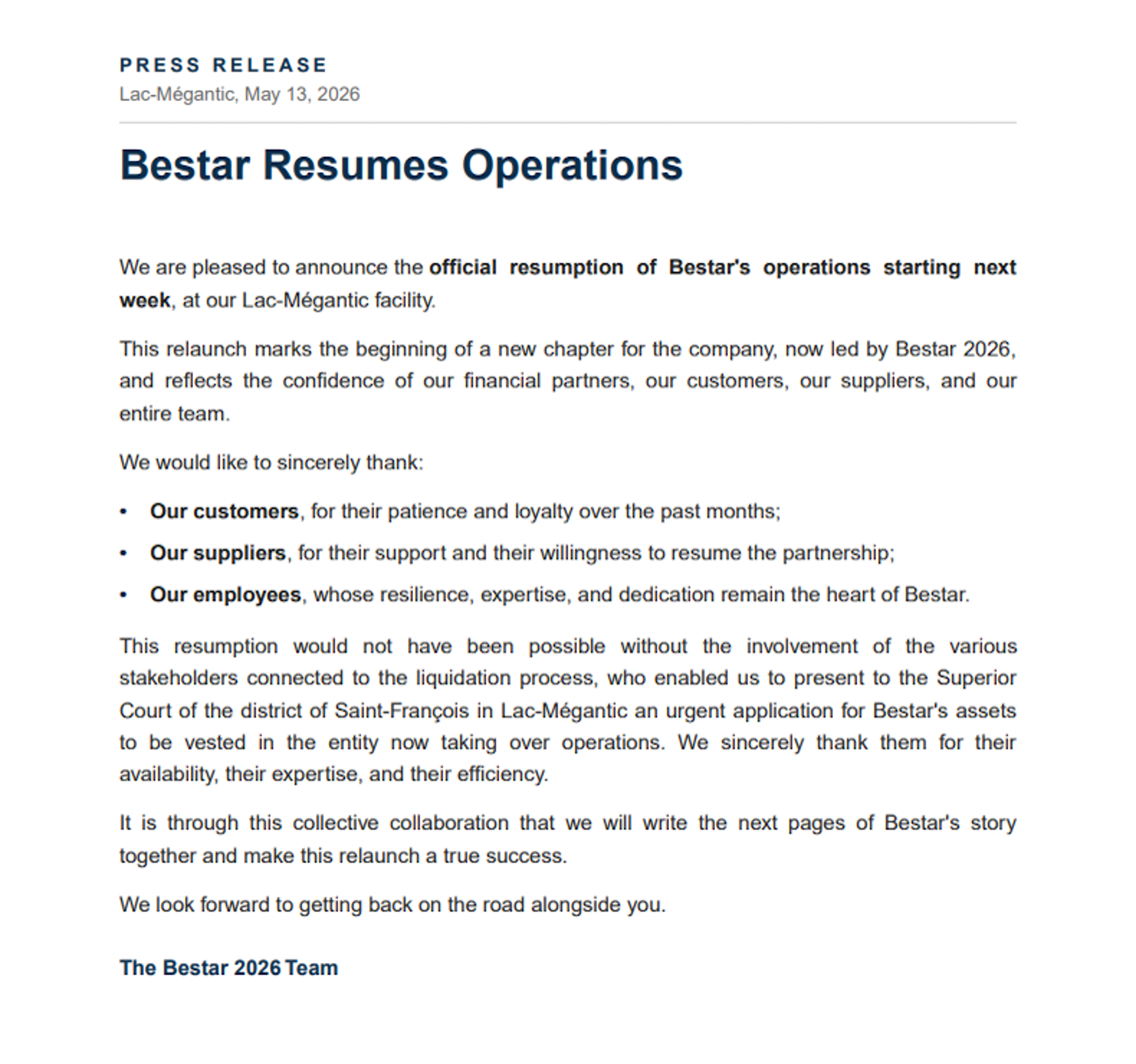 Bestar-resume-operations
