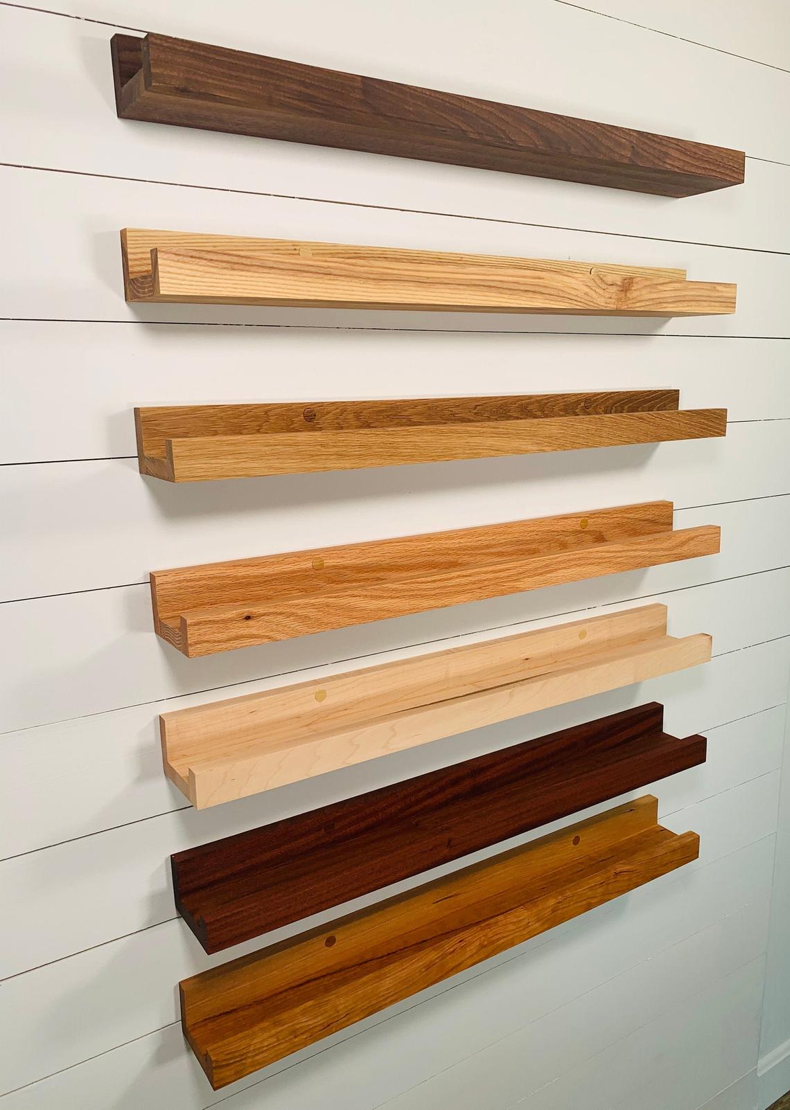 Rowe Station Woodworks floating shelves different species