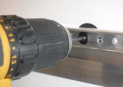 Three simple steps, A- Attach the rail to the wall, B- Mount the bracket on the back of a cabinet and C-Hang the cabinet on the rail