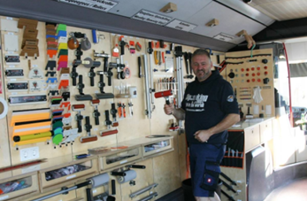 Worker at Yellotools shows shadow board