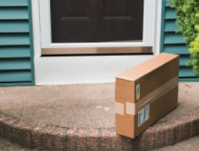 Delivered package on a front porch.