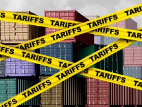 Tariff caution tape graphic