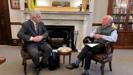 John Schultz talks with Sen. Peter Welch