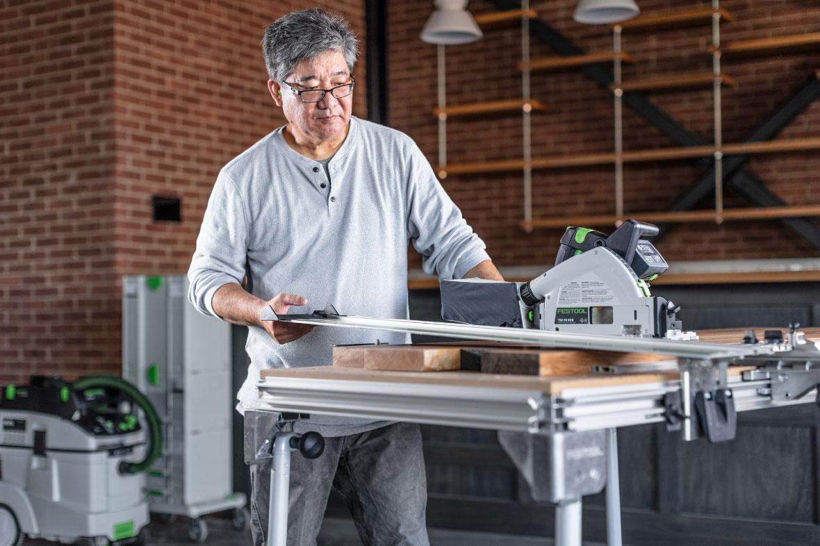 Festool track saw in use